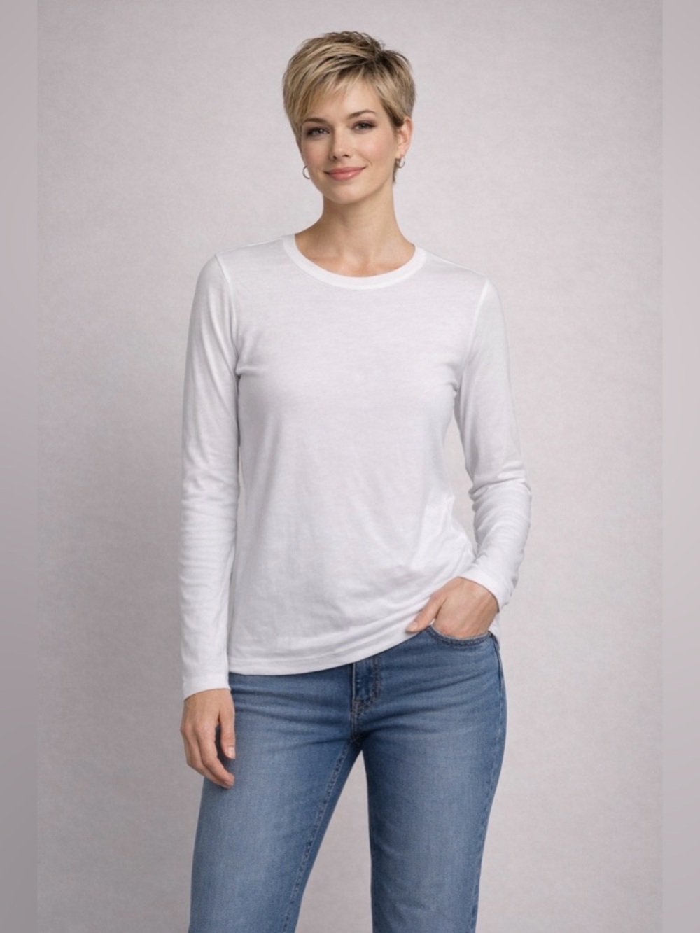 Zara light grey crew neck double semi sheer knit top